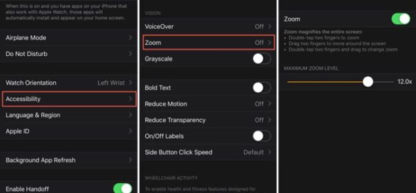 Aumenta le dimensioni dello schermo di Apple Watch con Zoom