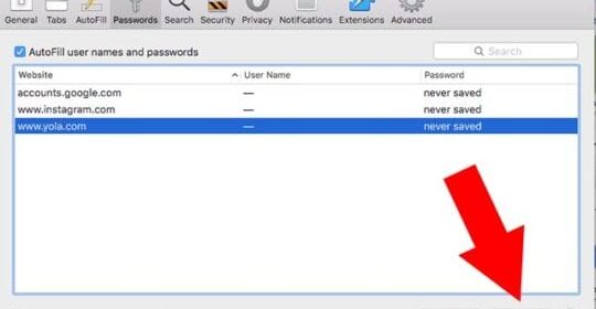 Come rimuovere un sito web dall'impostazione della password "Non salvare mai" di Safari
